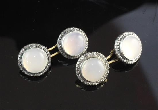 A pair of early 20th century 18ct gold, silver, moonstone and diamond cufflinks,